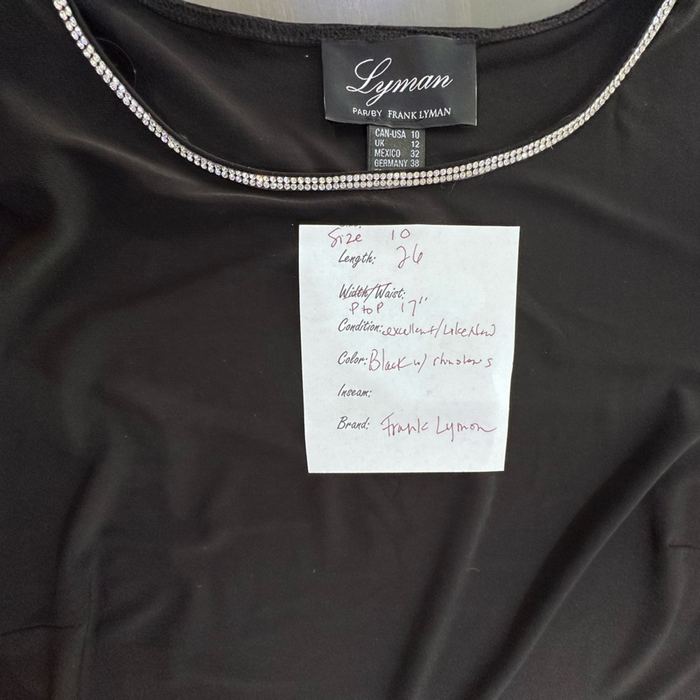 Gorgeous Frank Lyman Design Black Top with Flared Rhinestone Edged Sleeves Sz 10 - Picture 7 of 11